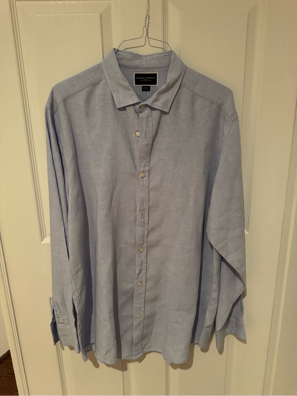 Charles Tyrwhitt Pale Blue Linen Casual Button-Down Shirt